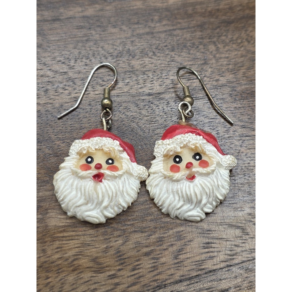 Pair Of Vintage Santa Clause Head Earrings Resin